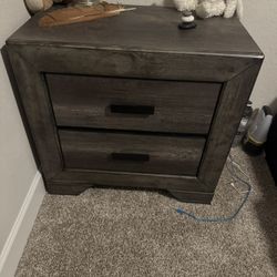 Modern Farmhouse Gray 2-Drawer Nightstand – Distressed Finish, Great Condition!