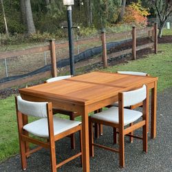 Vintage Mid Century Modern Danish Teak Extendable Dining Table Set-4 