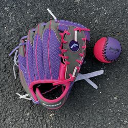 Franklin Sports 22867 T-Ball glove and ball set, 9.5" mesh tek left hand, pink & purple glove