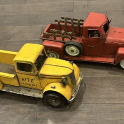 TWO VINTAGE LARGE METAL TOY CARS