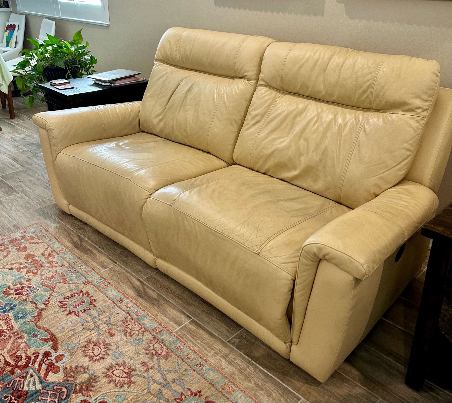 Custom leather dual reclining loveseat
