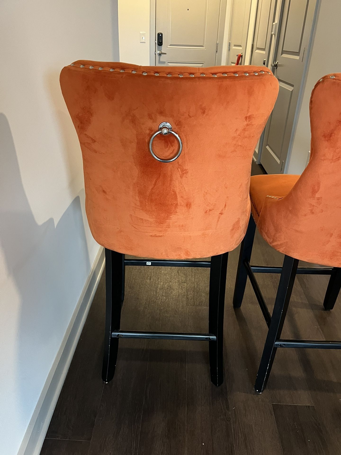 Orange, Velvet, Kitchen Stools