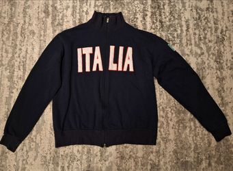 VINTAGE ITALIA BLUE FULL-ZIP SWEATSHIRT - ITALIAN FLAG PATCH