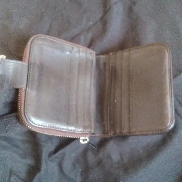 Vintage fendi ff monogram multi compartment brown leather canvas silver wallet