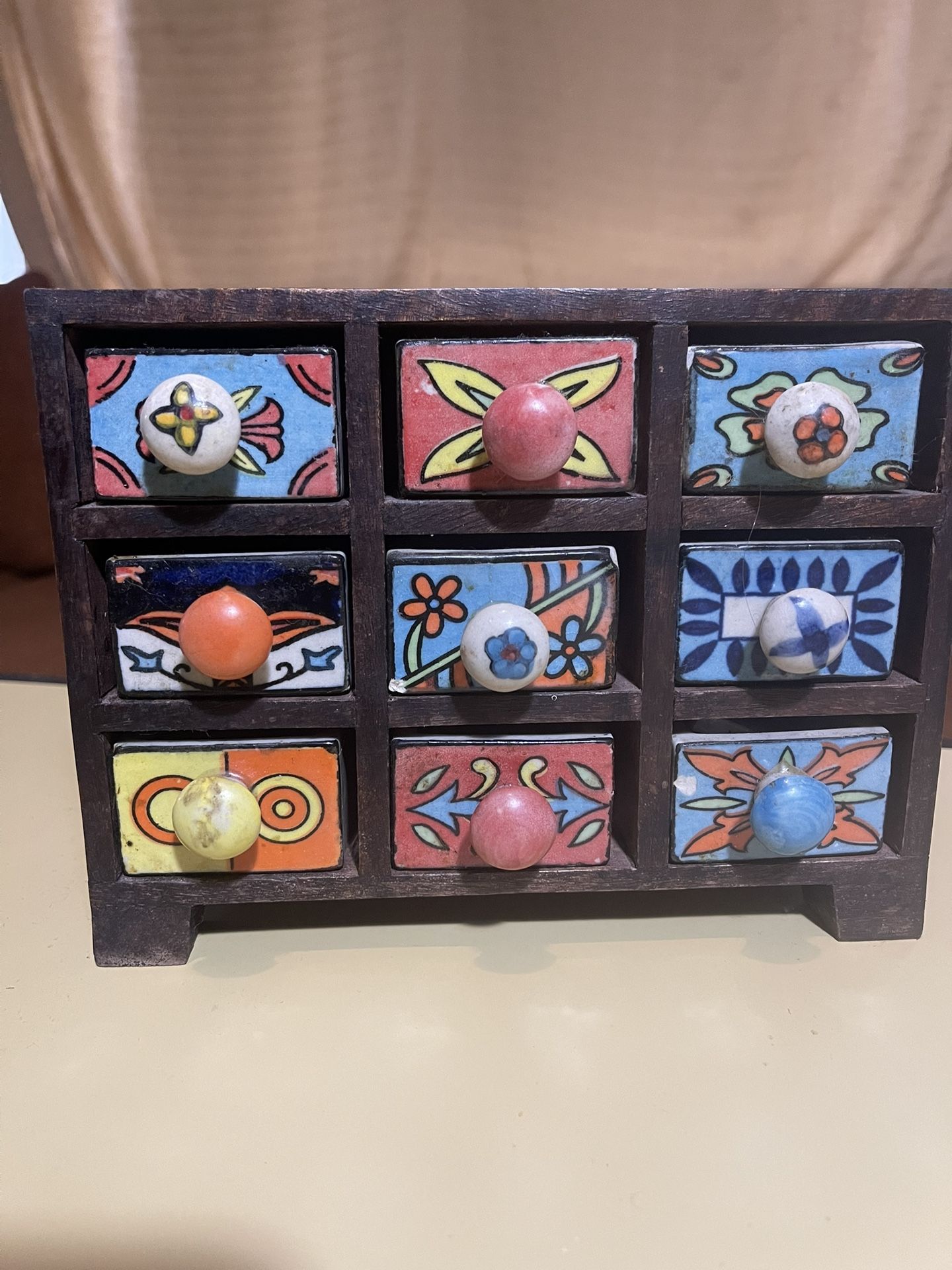 Cute Little Jewelry Box W/ Ceramic Drawers 