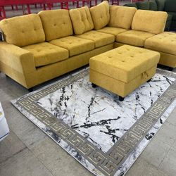 Brand New Mustard Sectional With Storage Ottoman 