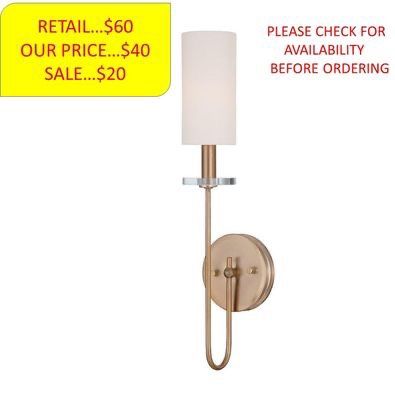 World Imports Monroe Collection Satin Gold Sconce with White Fabric Shade New