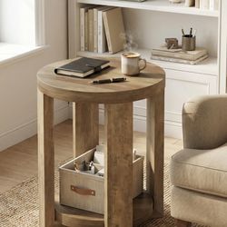 Tribesigns Round Side Table, 2-Tier End Table 