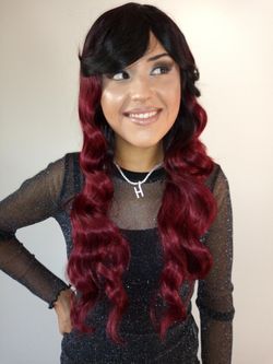 Synthetic red wine long wavy wig-$45 brand new-peluca larga ondulada