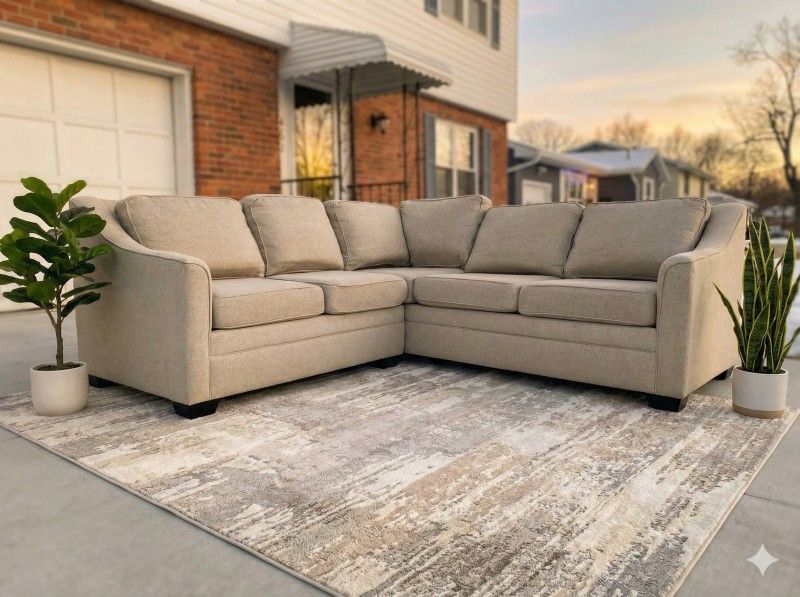 Modern 2 Pieces Beige Sectional Free Delivery Deep Cleaned