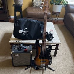 Squire Base guitar w/ Fender Amp. , Case Included 