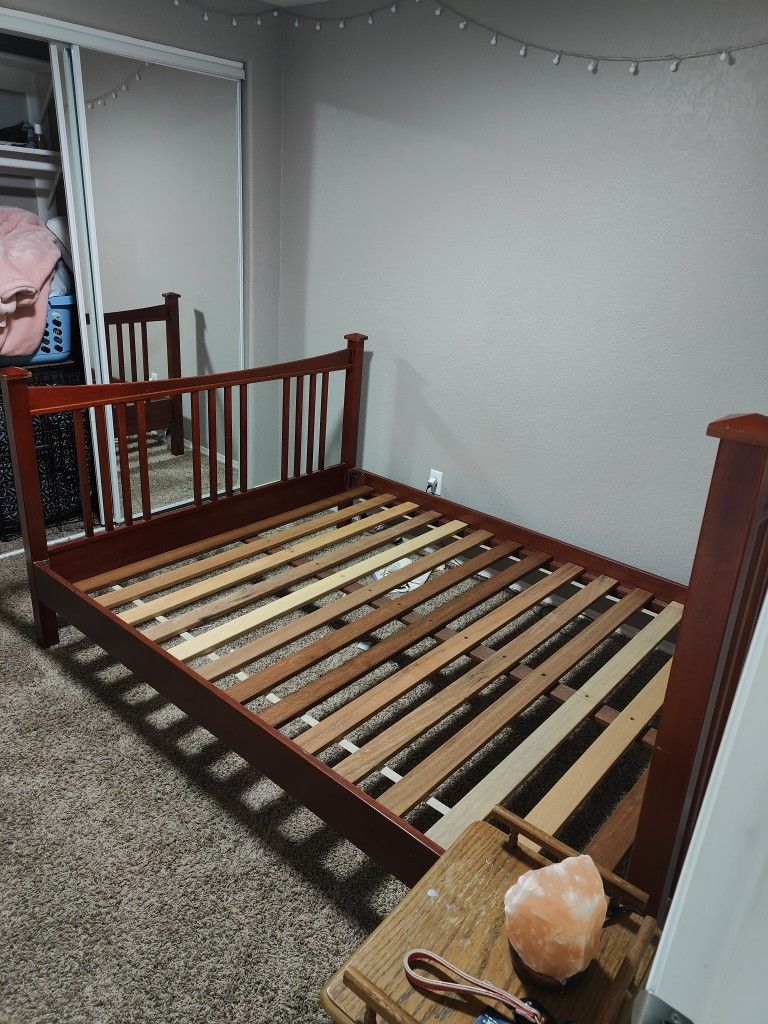 Wooden Bed Frame and Mattress