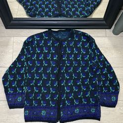 Vintage 1990s Women’s Flower All Over Print Cardigan Button Up Sweatshirt 