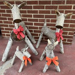 Set Of 4 Christmas Reindeer Outdoor Rustic