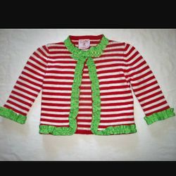 Mud Pie Baby Girl 12-18M Red White Striped Ruffle Christmas Sweater

