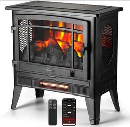 TURBRO Suburbs 25" WiFi Electric Fireplace Infrared Heater with Crackling Sound, Freestanding Fireplace Stove with Adjustable Flame Effects, Overheati
