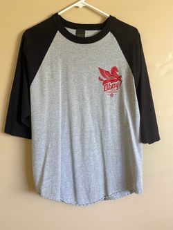 Women’s Obey Propaganda Gray Vintage 3/4 Sleeve Shirt Size Large