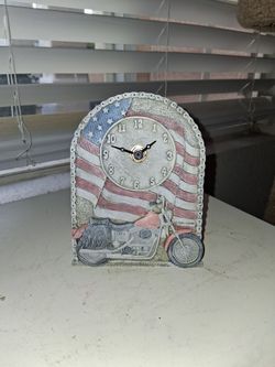 Patriotic Motorcycle Resin Desk Clock