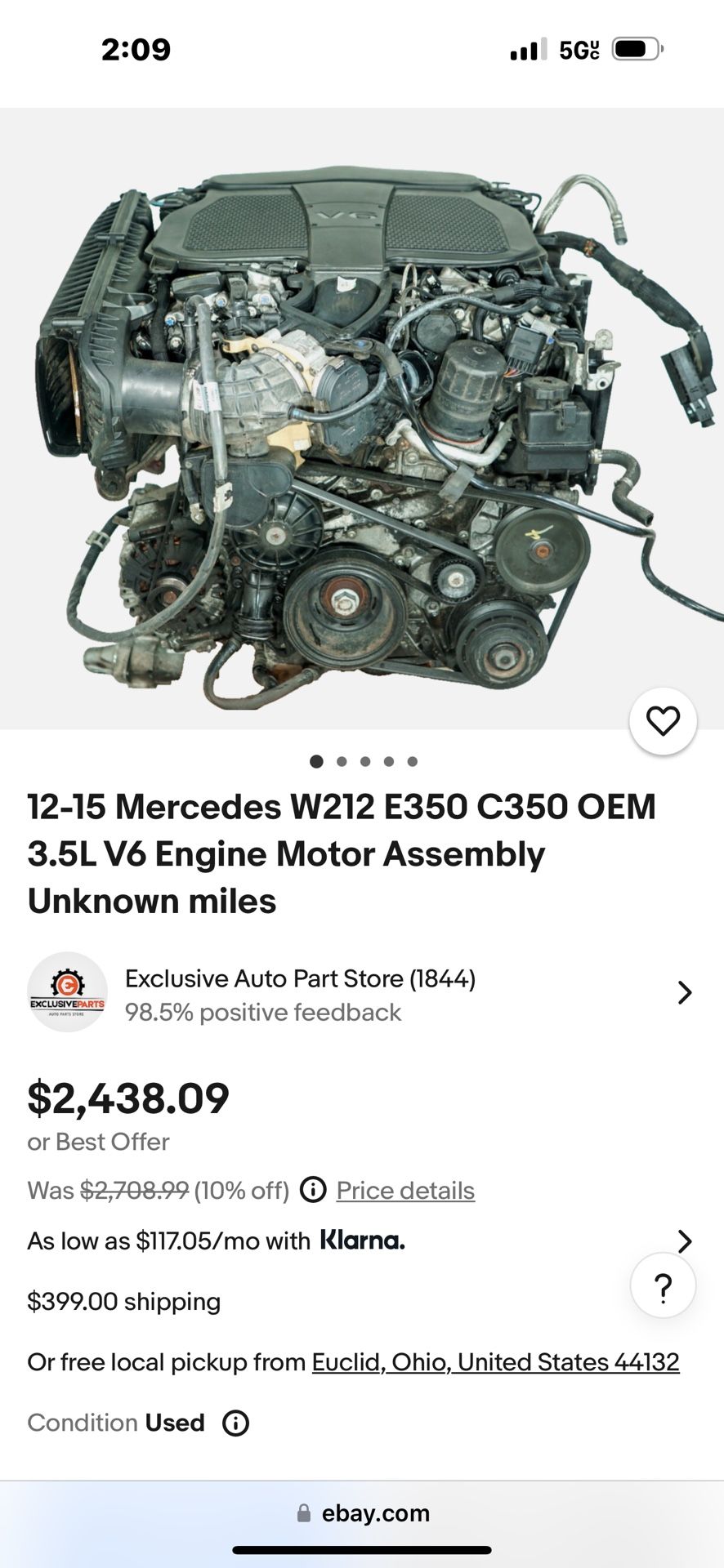 Mercedes E350 Engine