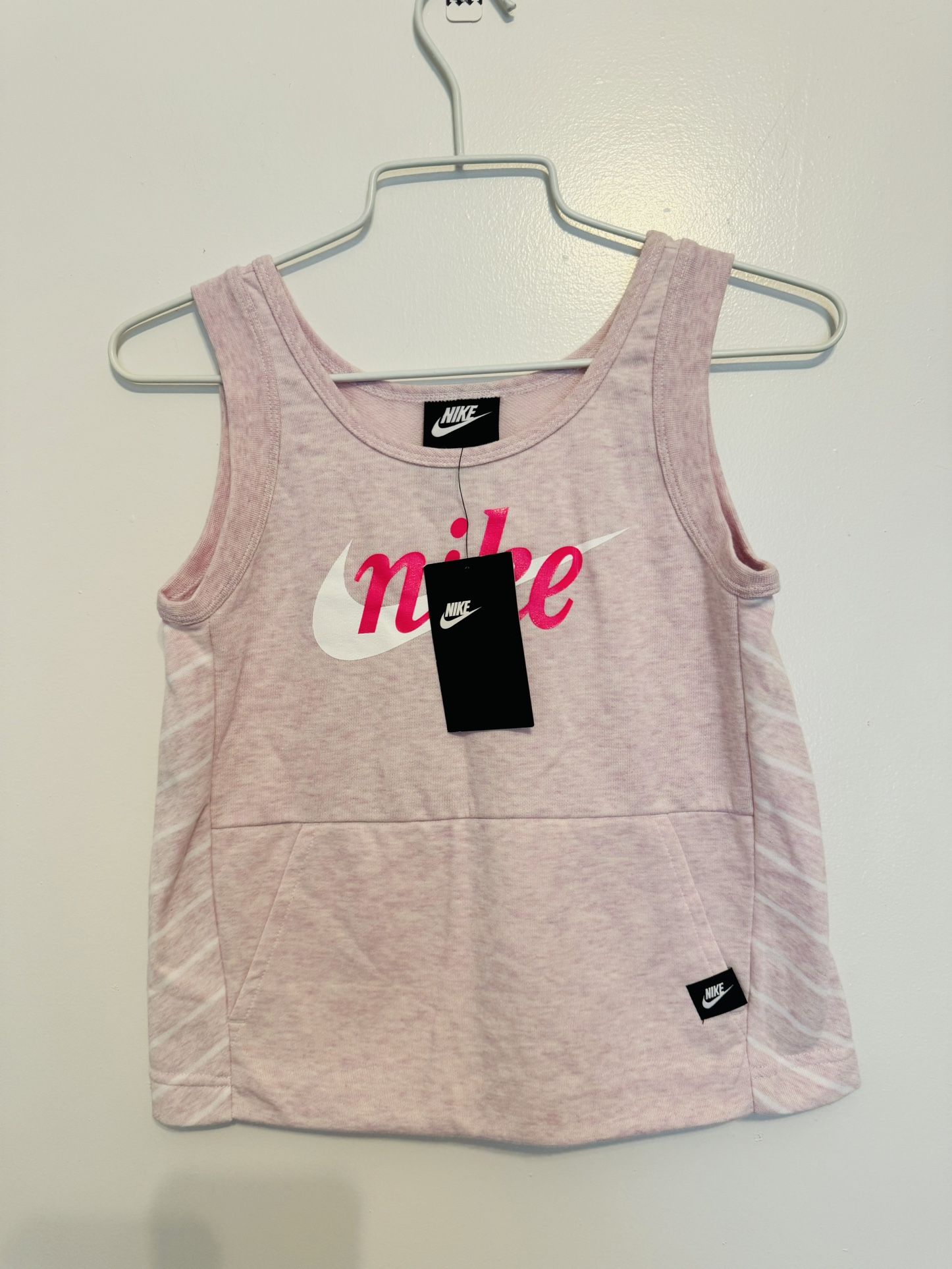 NIKE Crop Tank Top Girls size M Scoop Neck Pocket Pink French Terry Knit