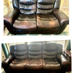 Leather Power Reclining Sofa and matching Leather Manual Reclining Loveseat