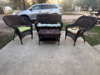 4-Piece Dark Brown Wicker Patio Set w/ Loveseat & Cushion