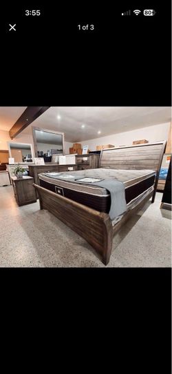 Queen bed frame with 2 night stands