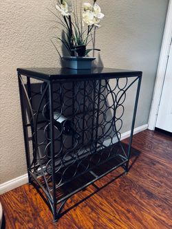 Elegant Wine Rack Table - Wrought Iron & Black Marble Top (Holds 36 Bottles)