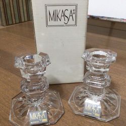 SET 2 CRYSTAL MIKASA CANDLESTICK HOLDERS 