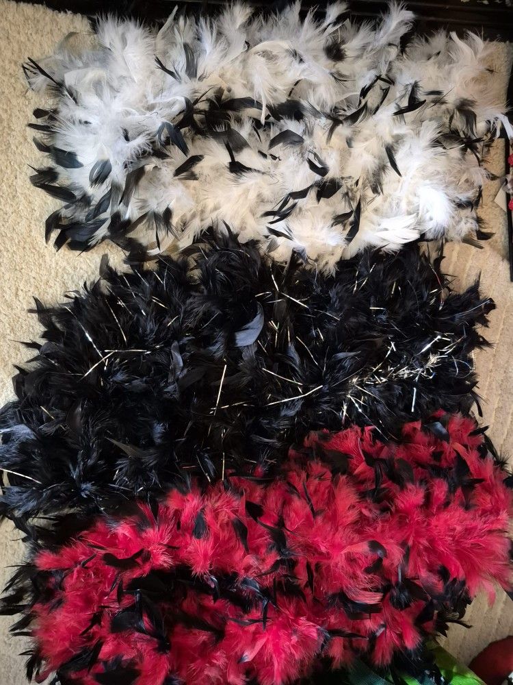 Fun Feather Boas - Set of 3! (Black, Red, White/Black) - Costume & Party Ready - $15