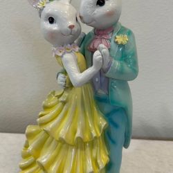 Easter Bunny Couple Figurine Dancing Rabbits Pastel / Spring