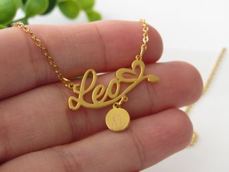 12 Constellation Zodiac Old English Letter Sign Pendant Necklace Astrology, Leo