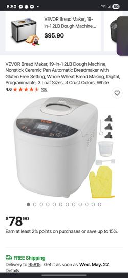 Bread Maker, 19-in-1 2LB Dough Machine, Nonstick Ceramic Pan Automatic Breadmaker with Gluten Free Setting, Whole Wheat Bread Making, Digital Programm