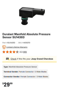 Duralast Manifold Absolute Pressure sensor SU14383 MAP sensor