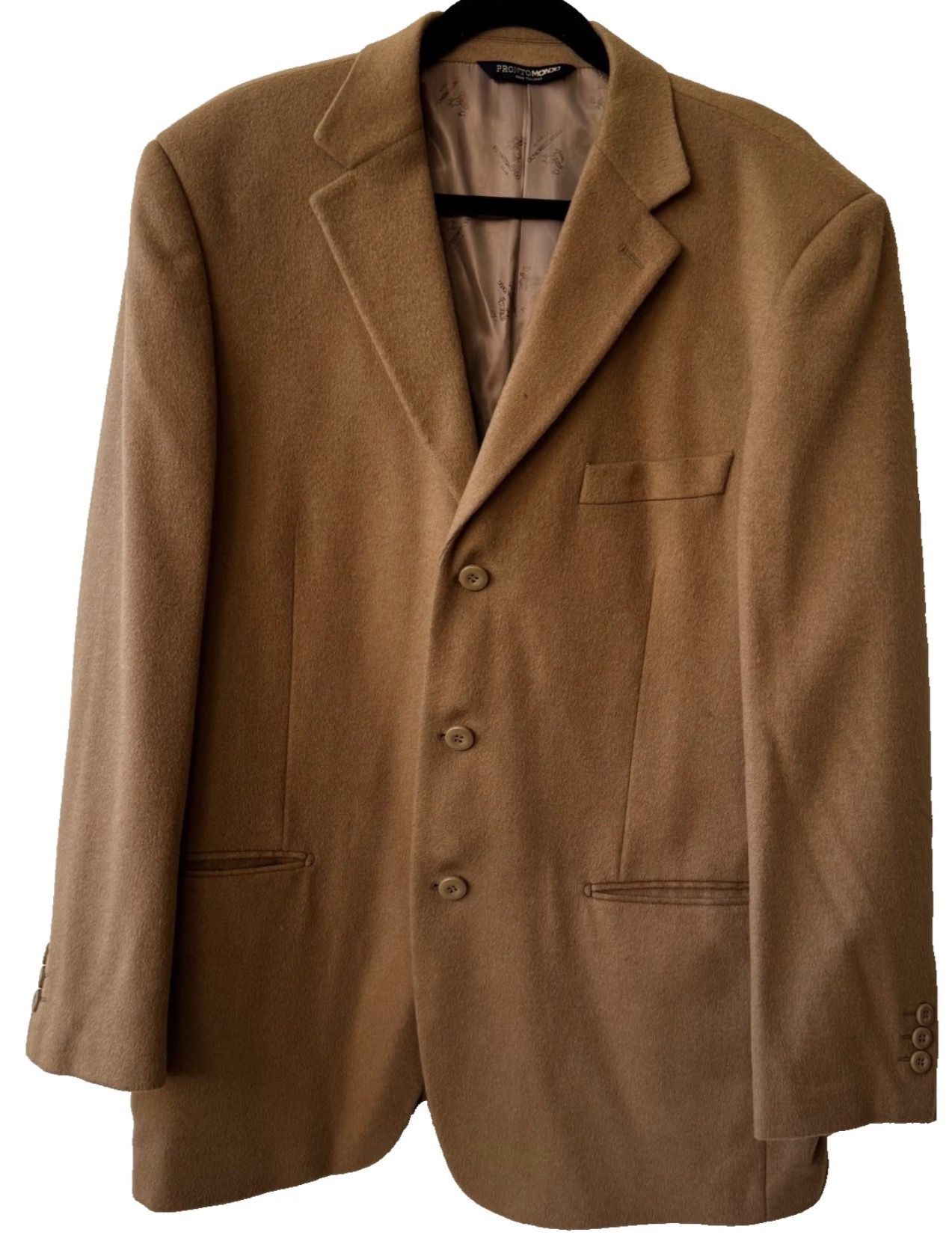 Pronto Mondo 80% Wool 20% Cashmere Tan Blazer Sport Coat Jacket Men’s 46R Italy