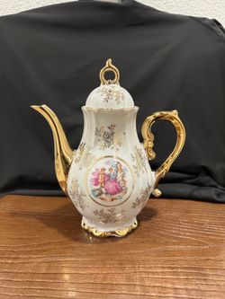 Vintage Japanese Courting Couple Coffee Pot - Gold Trim - Fragonard Style