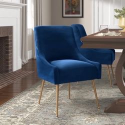Pair blue velvet side chairs (dining)