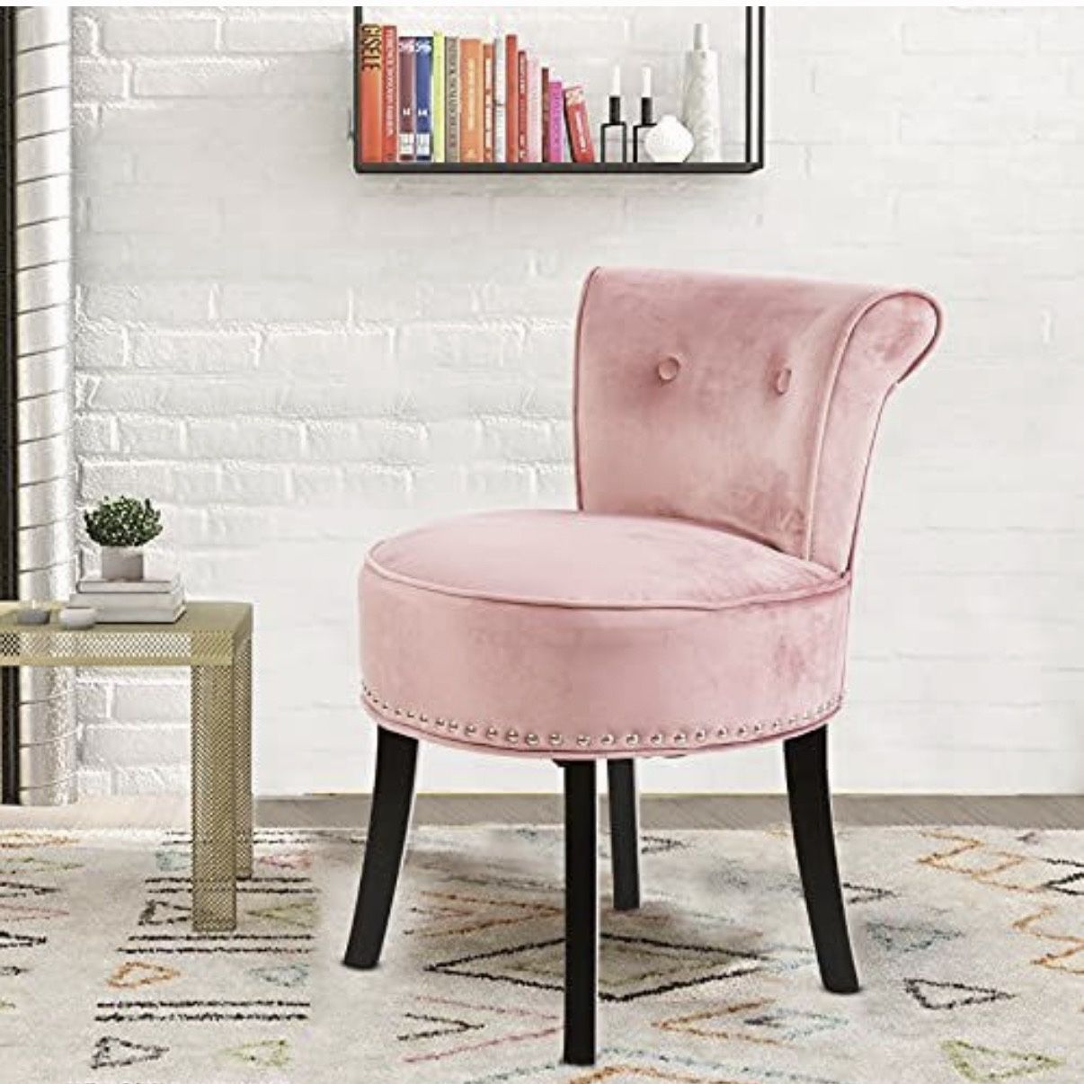 New Wisfor Pink Vanity Chairs Stools for Bedroom, Small Makeup Stool Chair Bench with Back