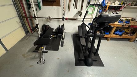 Complete Home Gym Setup - Rack,  Bench, 245lb Weight Set, Elliptical & Mats Price: $950