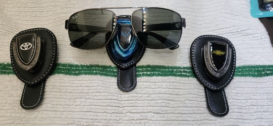3 Corvette, Chevy, Toyota. Sun visor sunglasses leather holder.