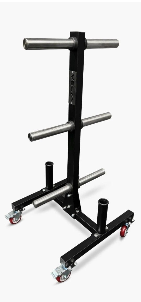 HEAVY DUTY OLYMPIC WEIGHT TREE. WITH 2 BARBELL HOLDERS AND WHEELS ( BRAND NEW IN THE BOX )