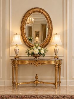 Beautiful Vintage Ornate Gilt Wood Frame Beveled Oval Mirror🌷