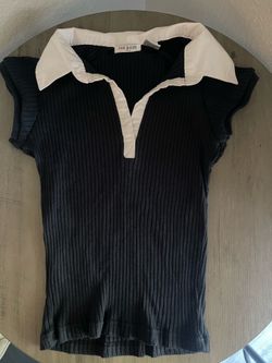 Vintage Red Paint Ribbed Black Polo Top Women’s Sz S