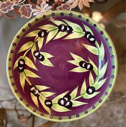Hand-Painted Ceramic Bowl with Olive Branch Design