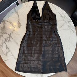 Forever 21 Black Satin Halter Mini Dress