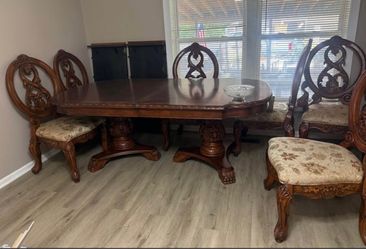 Ornate Wood Dining Table with 4 Chairs