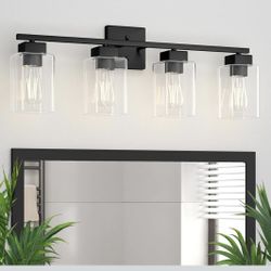 Espird 4 Light Bathroom Vanity Light - Matte Black Bathroom Light Fixtures Square Design & UL Certification, Square Light Fixture Over Mirror, Farmhou