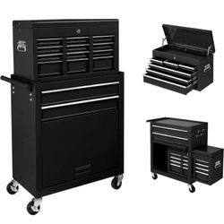 2 in 1 Rolling Tool Chest Storage Cabinet, Mechanic Tool Organizer Box, w/8 Drawers, Black