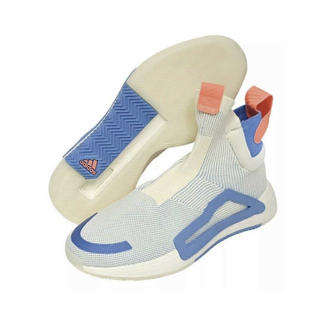 Adidas N3XT L3V3L Laceless Men's Basketball Shoes Cream White Blue Coral Sz 14.5