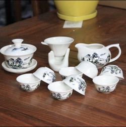 FINE bone china Kungfu teaware 16pcs + one bag of green tea